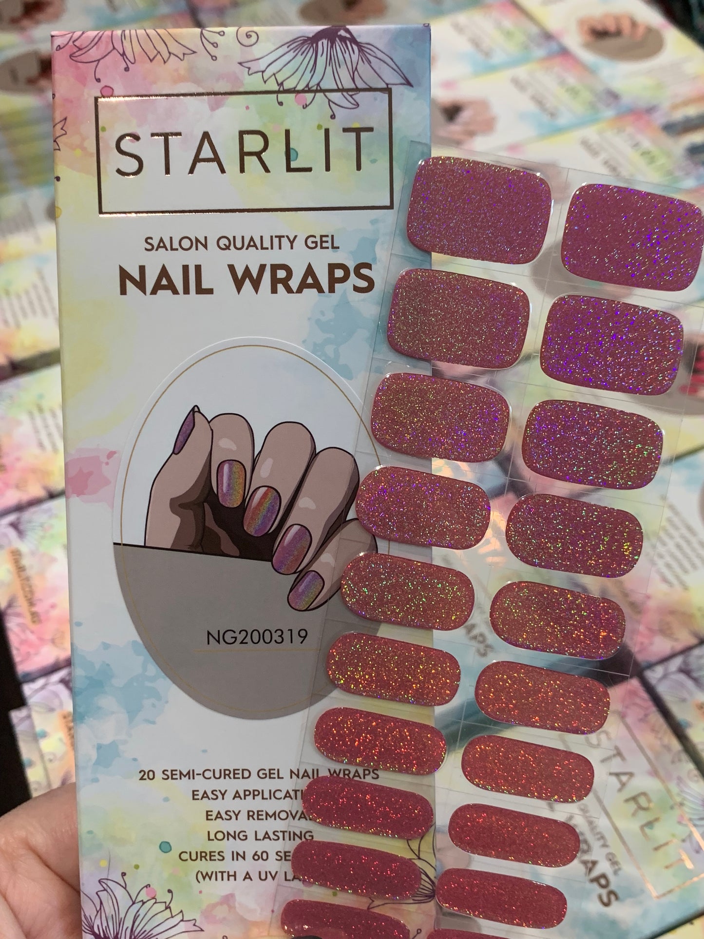 Dazzling Rose Holographic Semi-Cured Gel Nail Wrap