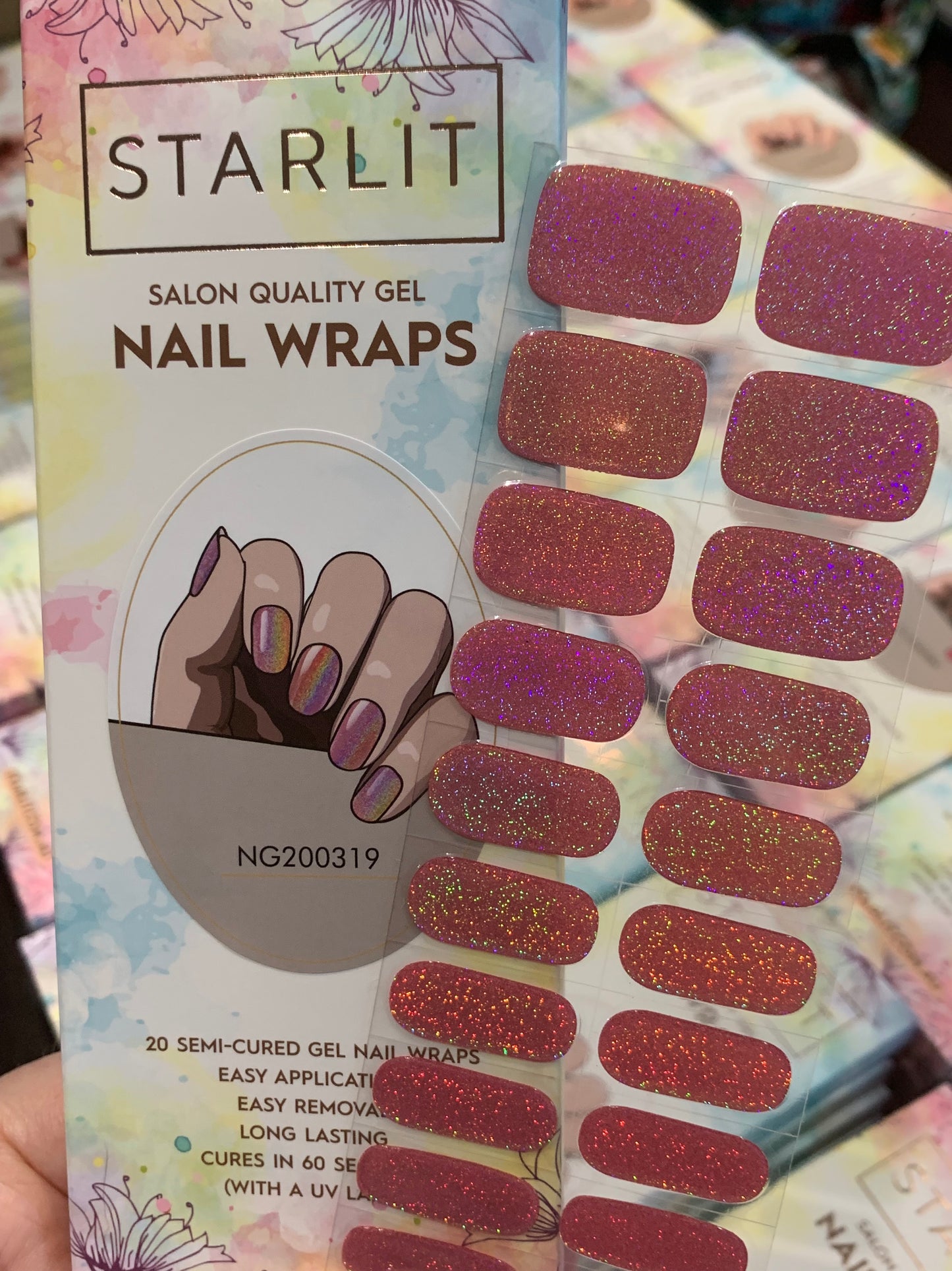 Dazzling Rose Holographic Semi-Cured Gel Nail Wrap