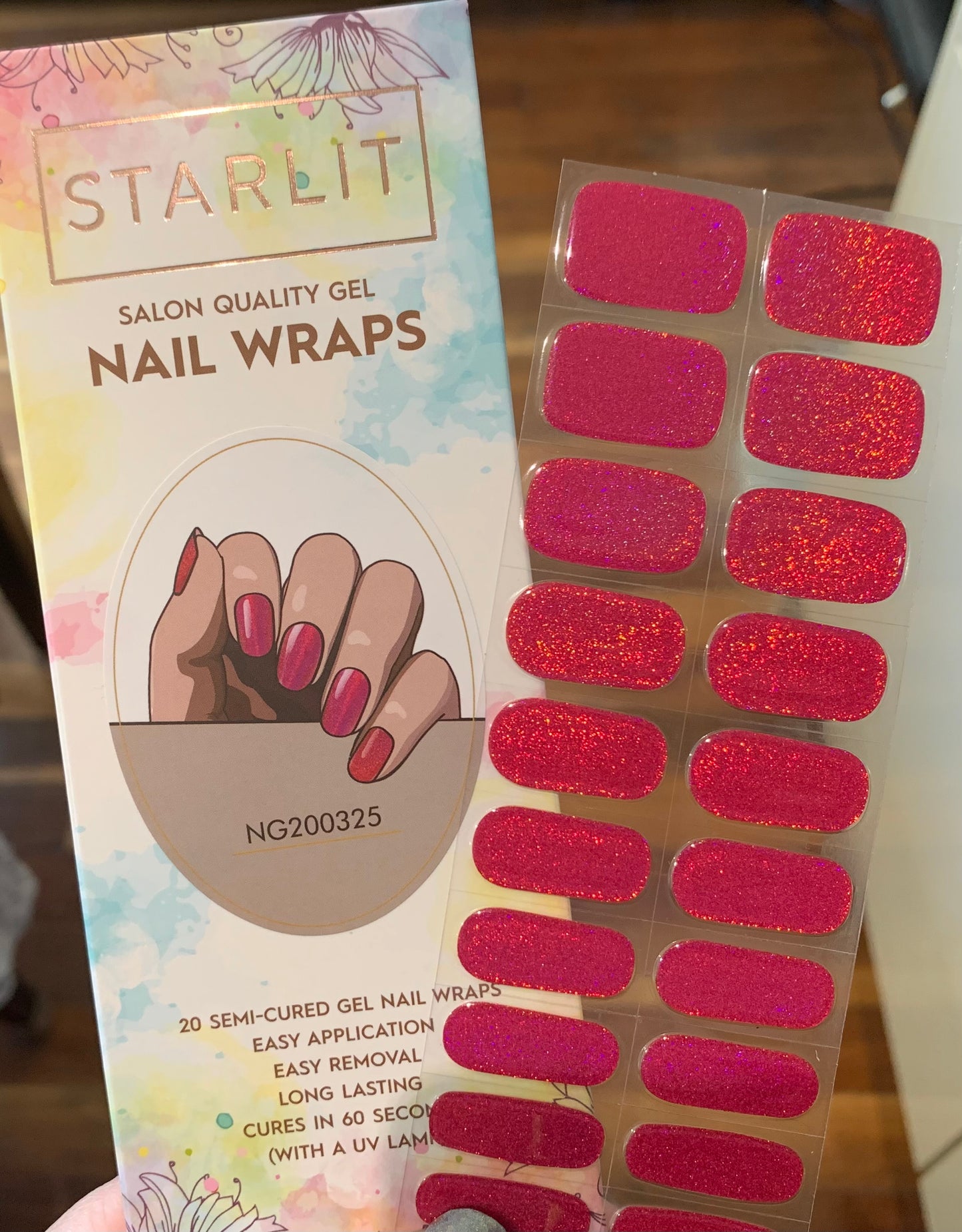 Dazzling Rouge Holographic Semi-Cured Gel Nail Wrap