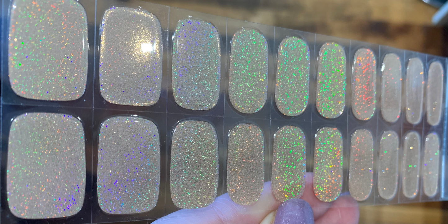 Dazzling Champagne Holographic Semi-Cured Gel Nail Wrap