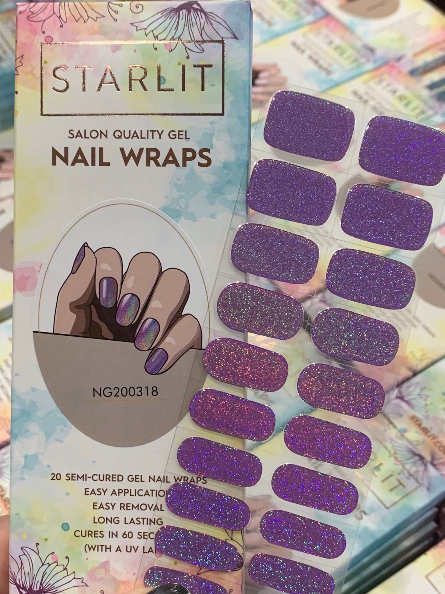 Dazzling Lilac Holographic Semi-Cured Gel Nail Wrap
