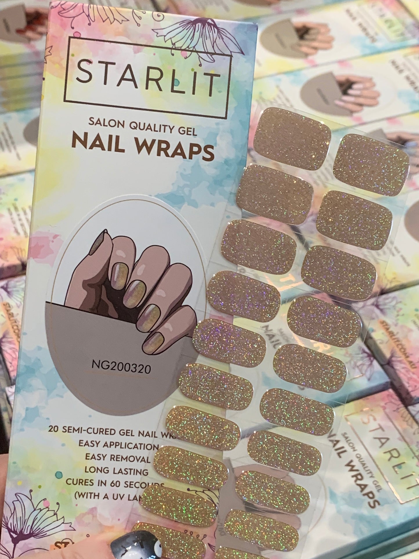 Dazzling Champagne Holographic Semi-Cured Gel Nail Wrap