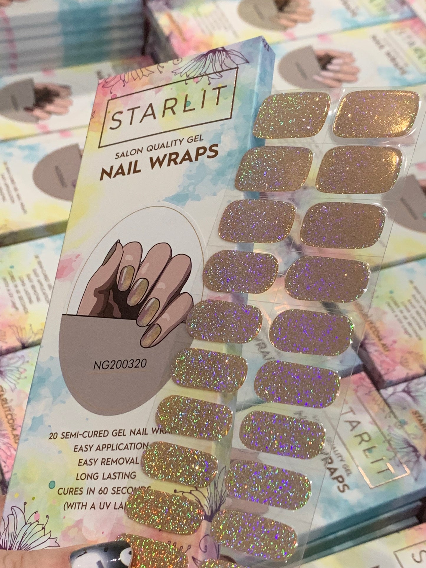 Dazzling Champagne Holographic Semi-Cured Gel Nail Wrap