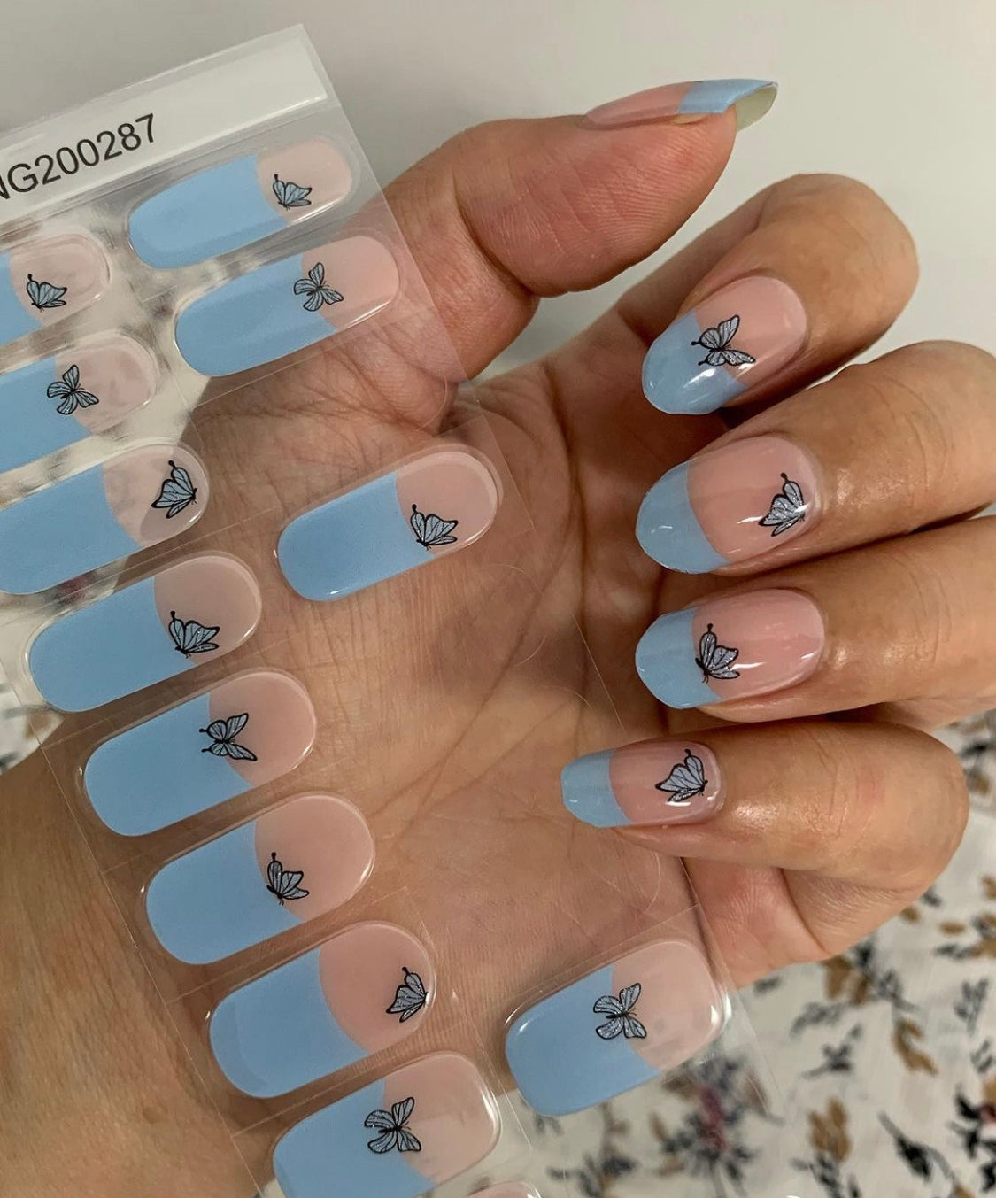 Butterfly Blues French Tip Semi-Cured Gel Nail Wrap