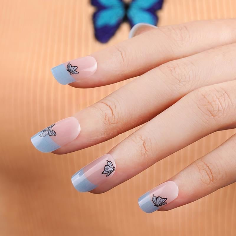 Butterfly Blues French Tip Semi-Cured Gel Nail Wrap