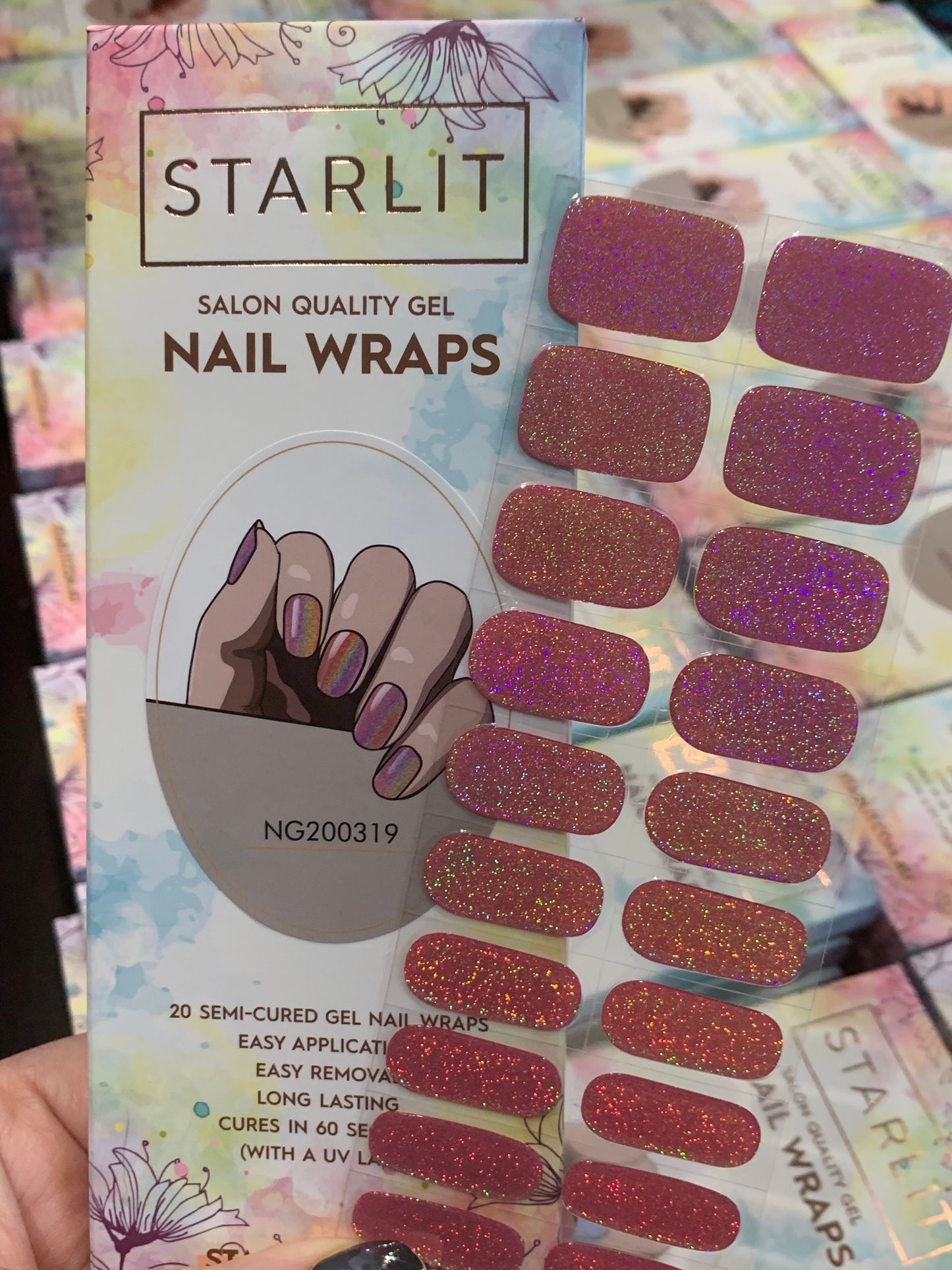 Dazzling Rose Holographic Semi-Cured Gel Nail Wrap