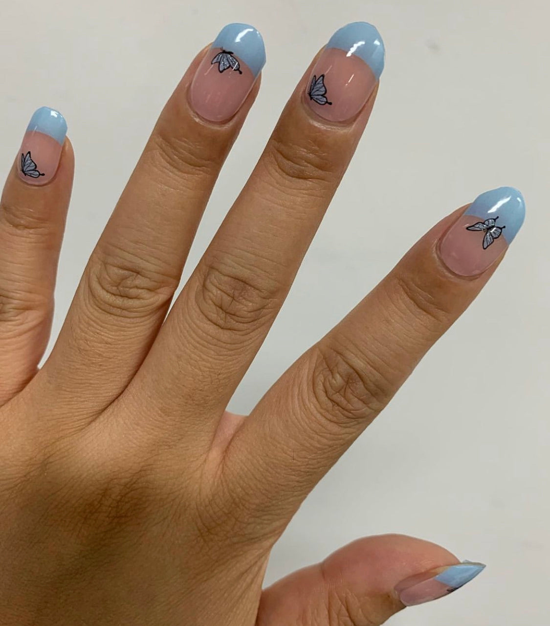 Butterfly Blues French Tip Semi-Cured Gel Nail Wrap