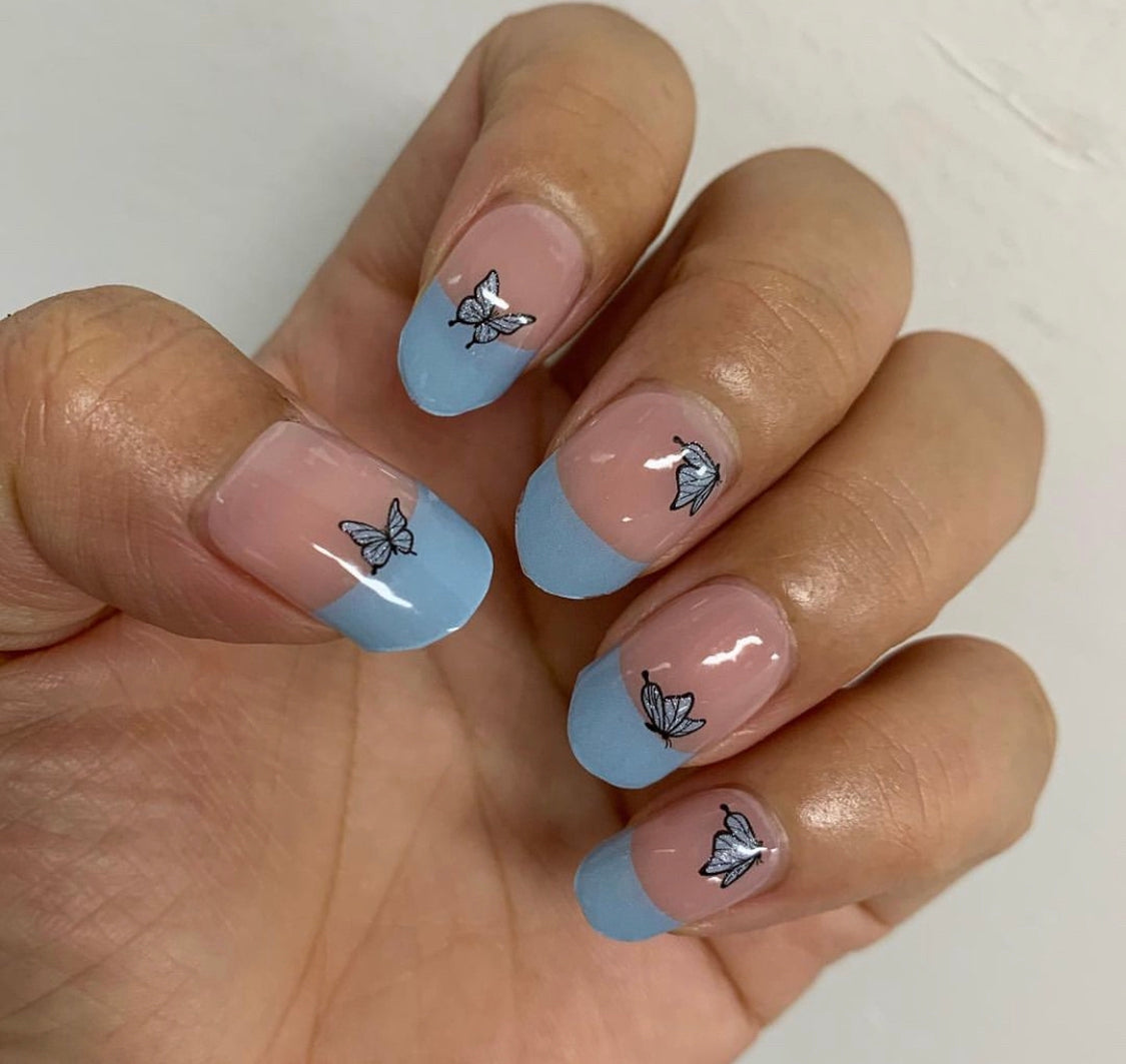 Butterfly Blues French Tip Semi-Cured Gel Nail Wrap