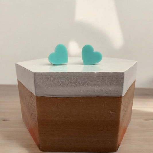 'Aqua Mini Hearts' Mini Stud Earrings