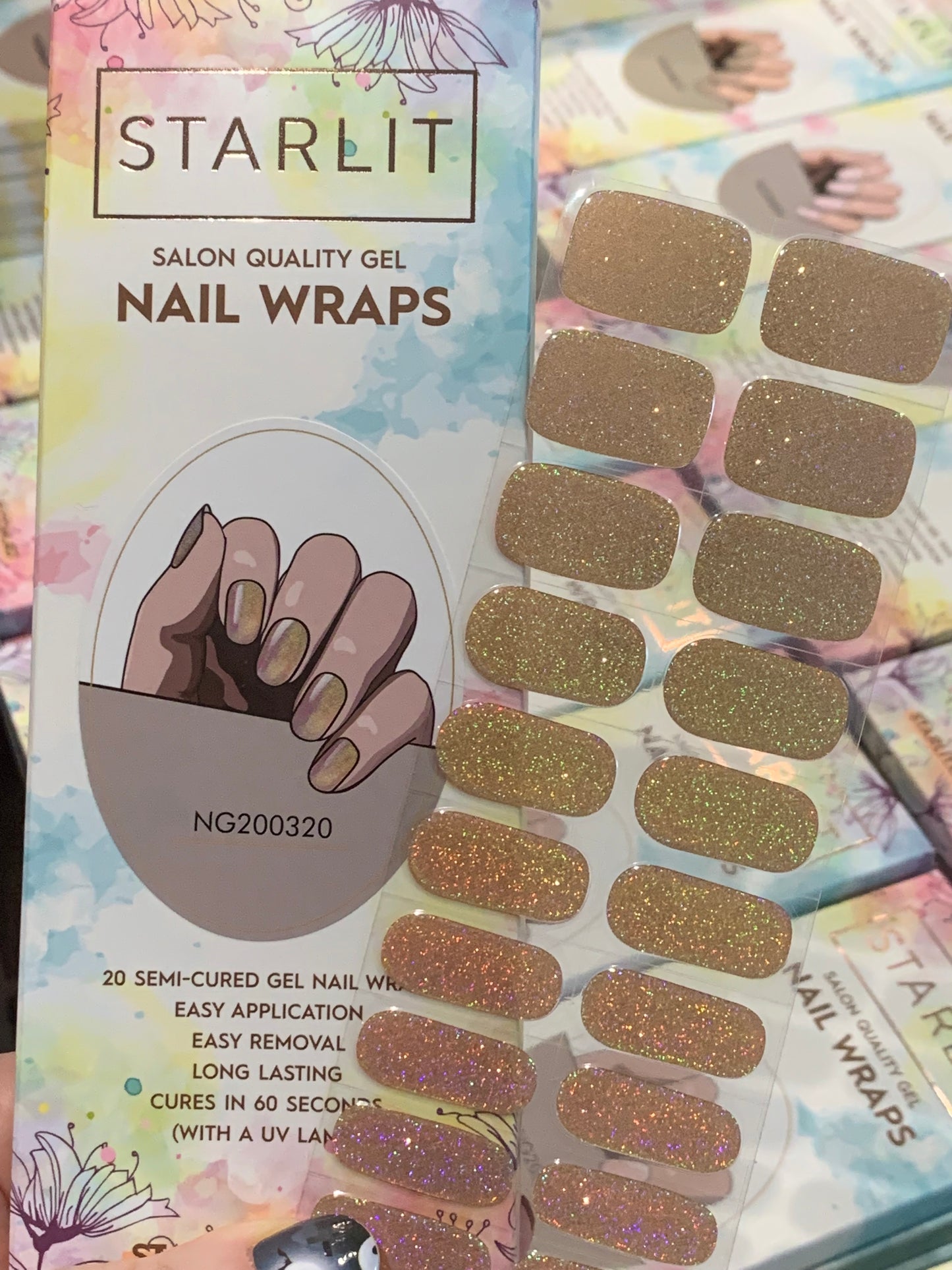 Dazzling Champagne Holographic Semi-Cured Gel Nail Wrap