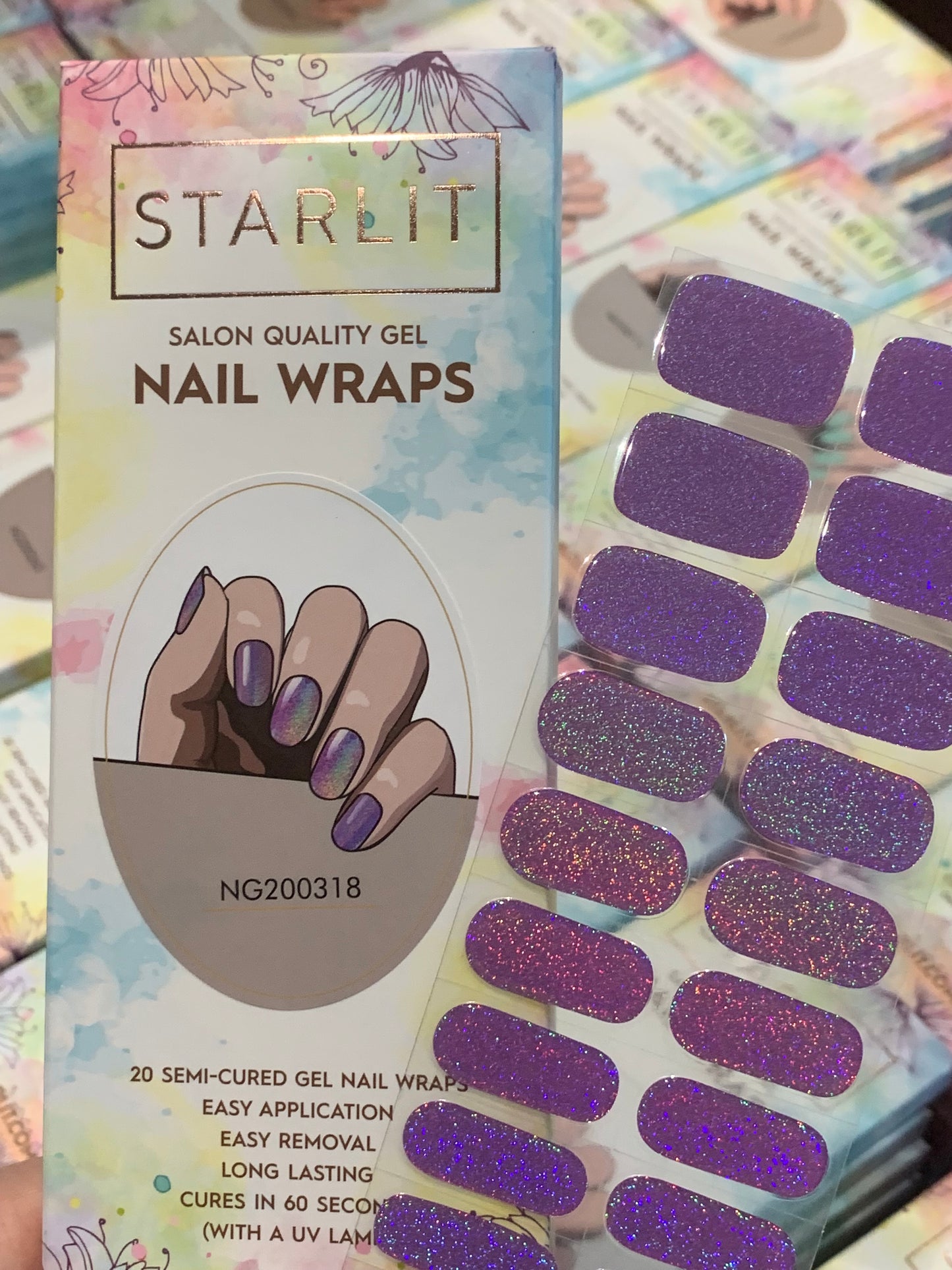 Dazzling Lilac Holographic Semi-Cured Gel Nail Wrap
