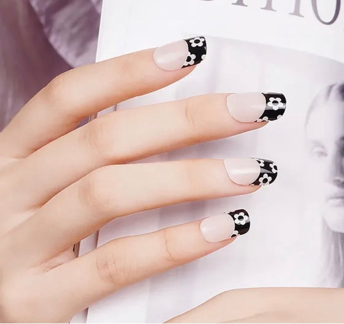 Floral Finesse French Semi-Cured Gel Nail Wrap