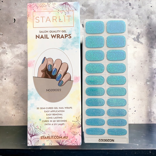 Dazzling Teal Holographic Semi-Cured Gel Nail Wrap