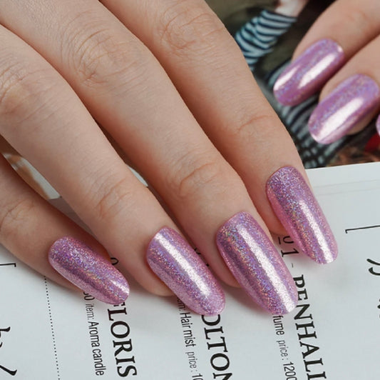 Dazzling Pink Holographic Semi-Cured Gel Nail Wrap