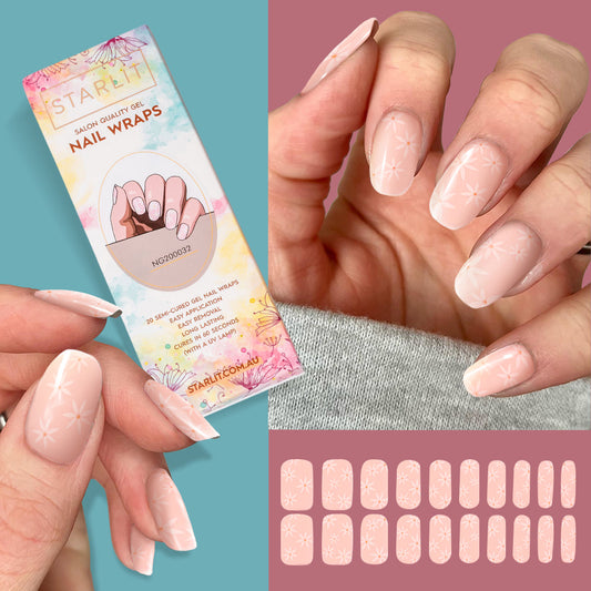 Pink Floral Semi-Cured Gel Nail Wrap