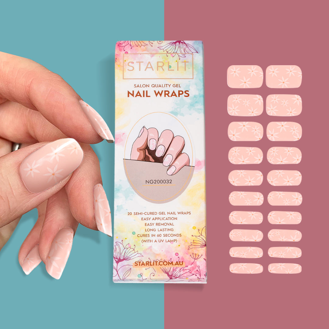Pink Floral Semi-Cured Gel Nail Wrap