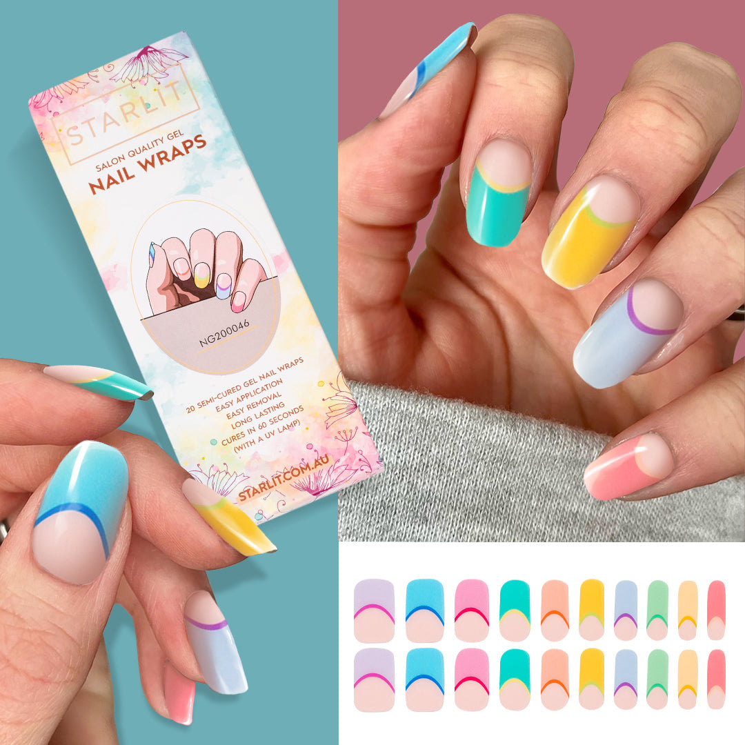 Rainbow French Tip Semi-Cured Gel Nail Wrap