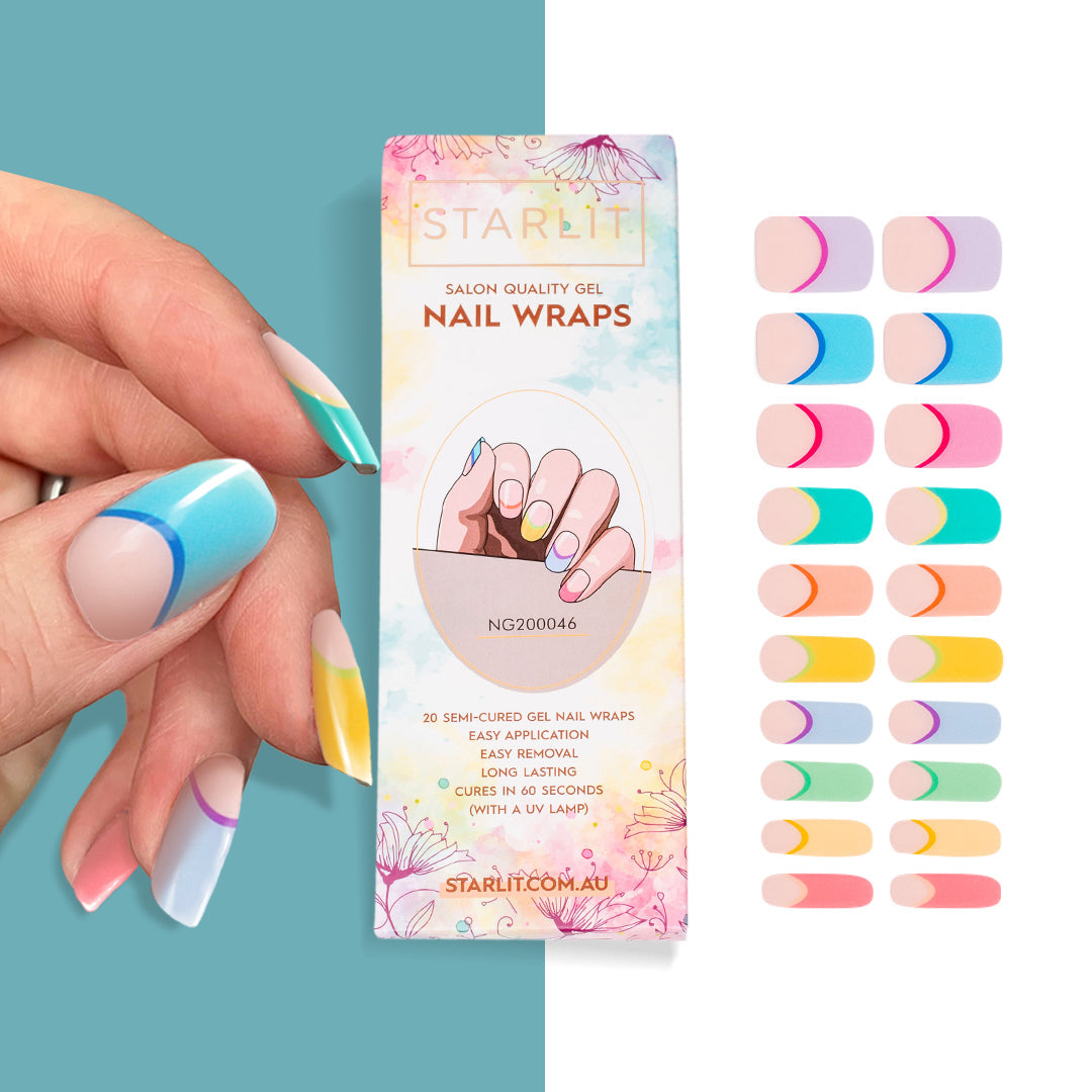 Rainbow French Tip Semi-Cured Gel Nail Wrap