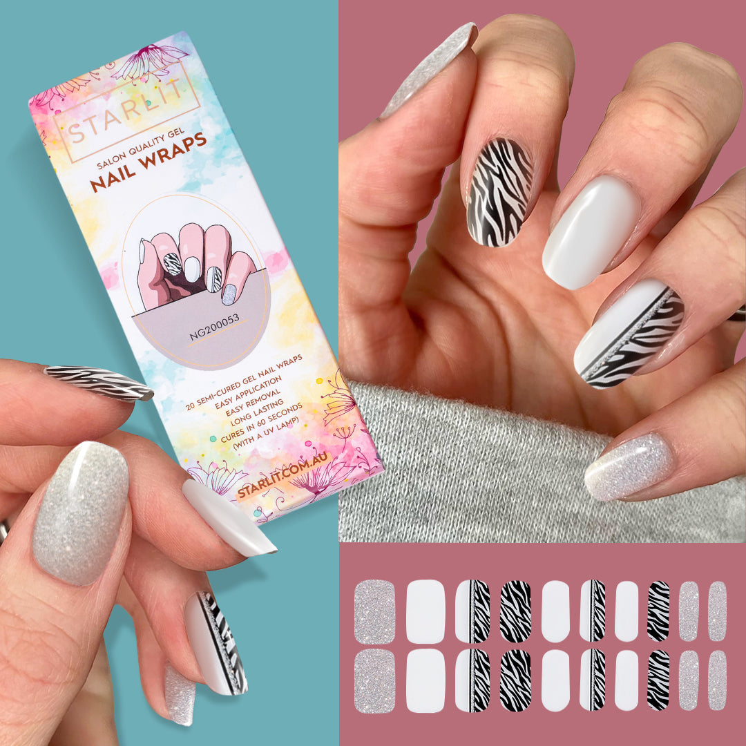 Zebra Diva Semi-Cured Gel Nail Wrap