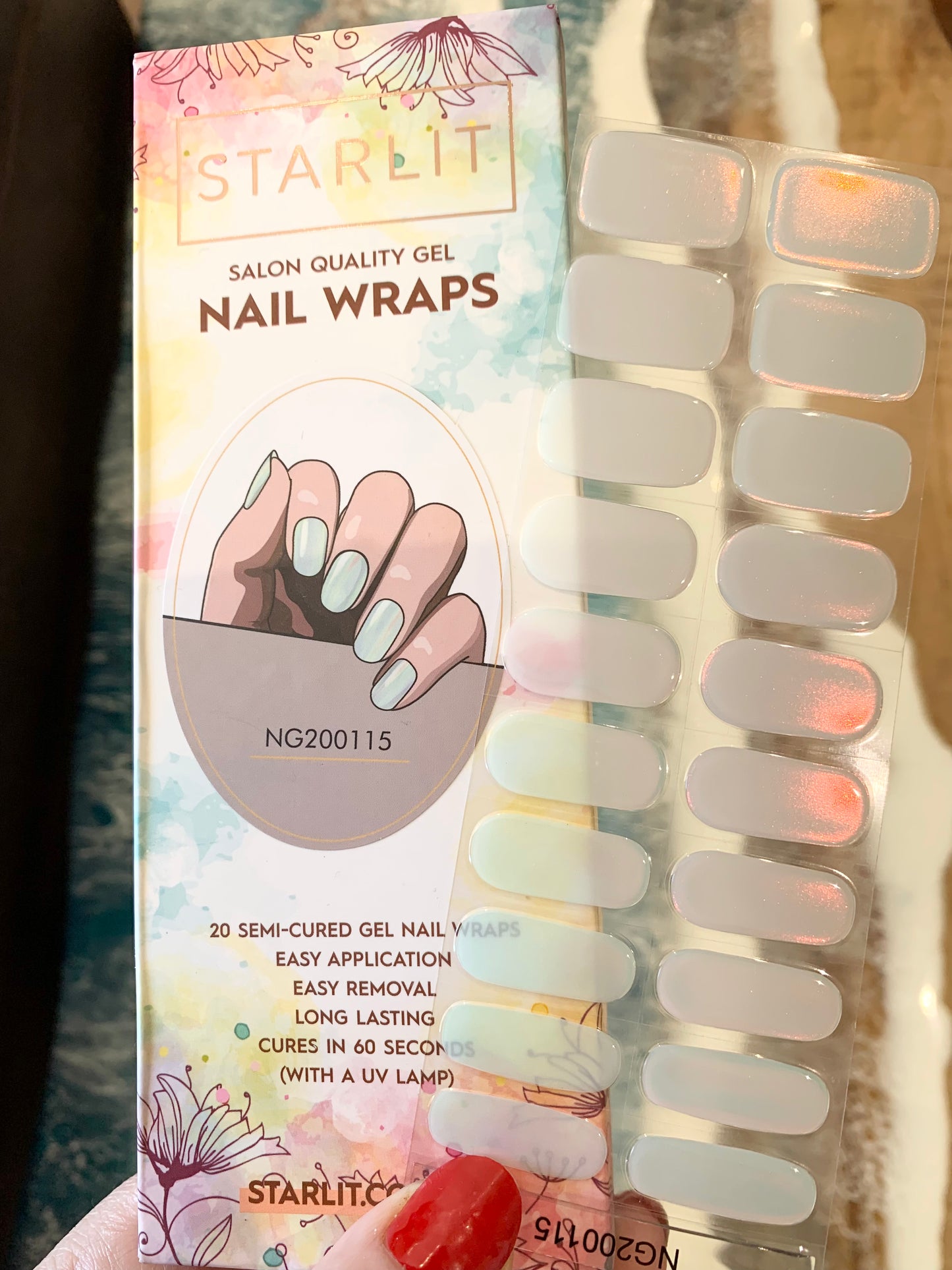 Glazed Donut Iridescent Blue to Orange/Red Semi-Cured Gel Nail Wrap