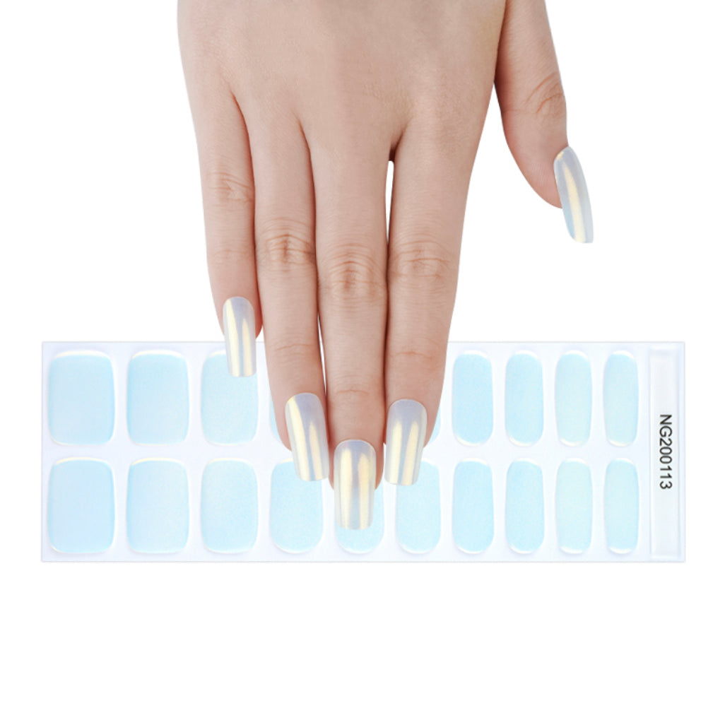 Glazed Donut Iridescent Blue to Champagne Semi-Cured Gel Nail Wrap