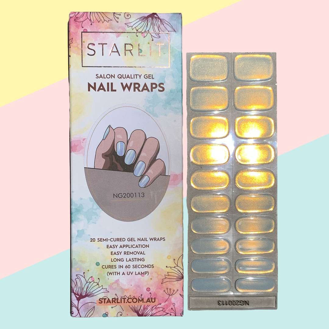 Glazed Donut Iridescent Blue to Champagne Semi-Cured Gel Nail Wrap