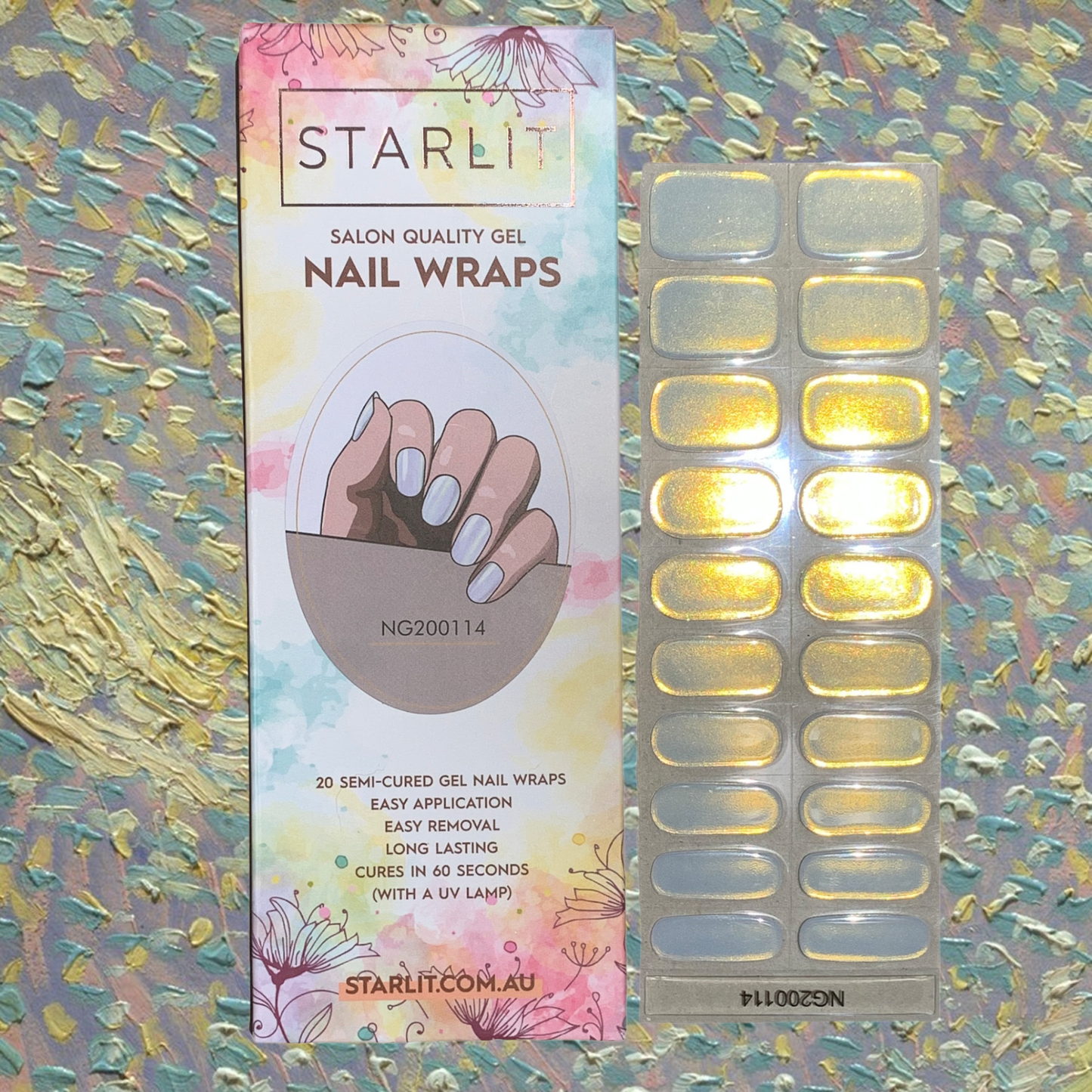 Glazed Donut Iridescent Pink to Champagne and Blue Semi-Cured Gel Nail Wrap