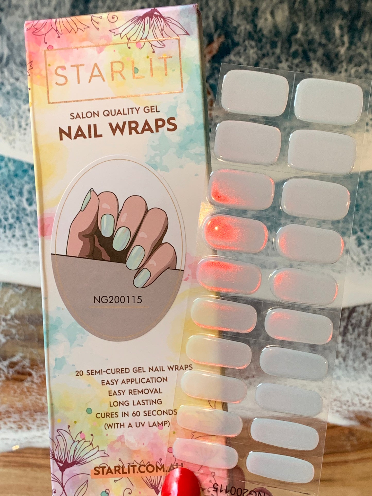 Glazed Donut Iridescent Blue to Orange/Red Semi-Cured Gel Nail Wrap