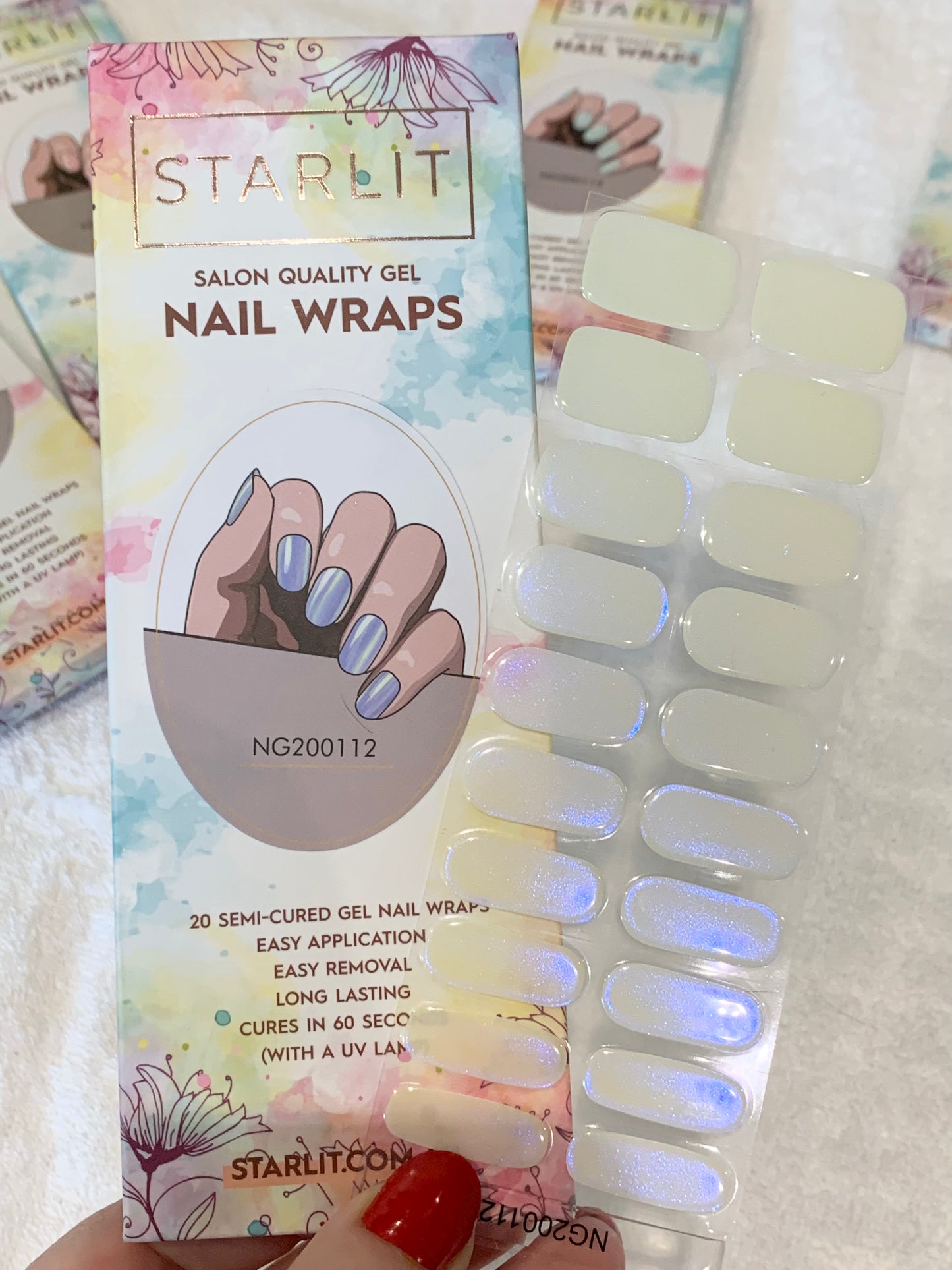 Glazed Donut Iridescent Cream to Blue Semi-Cured Gel Nail Wrap