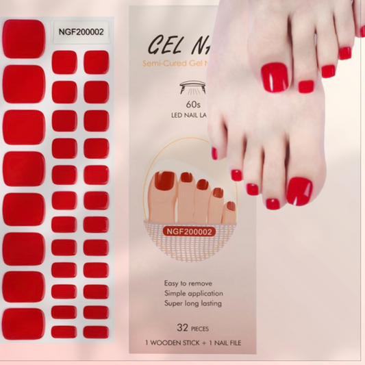 Cherry Red Semi-Cured Gel Pedicure Wrap