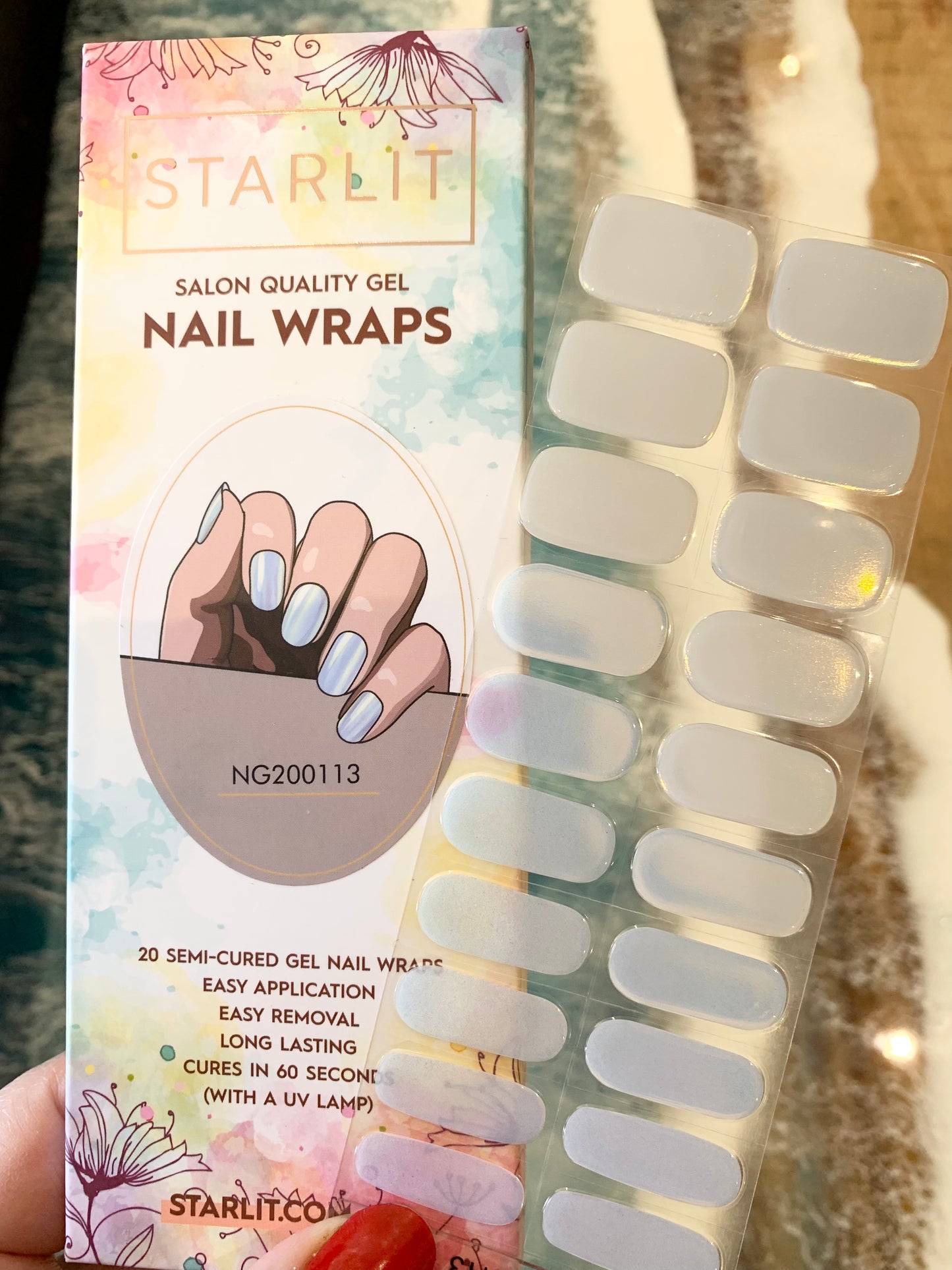 Glazed Donut Iridescent Blue to Champagne Semi-Cured Gel Nail Wrap