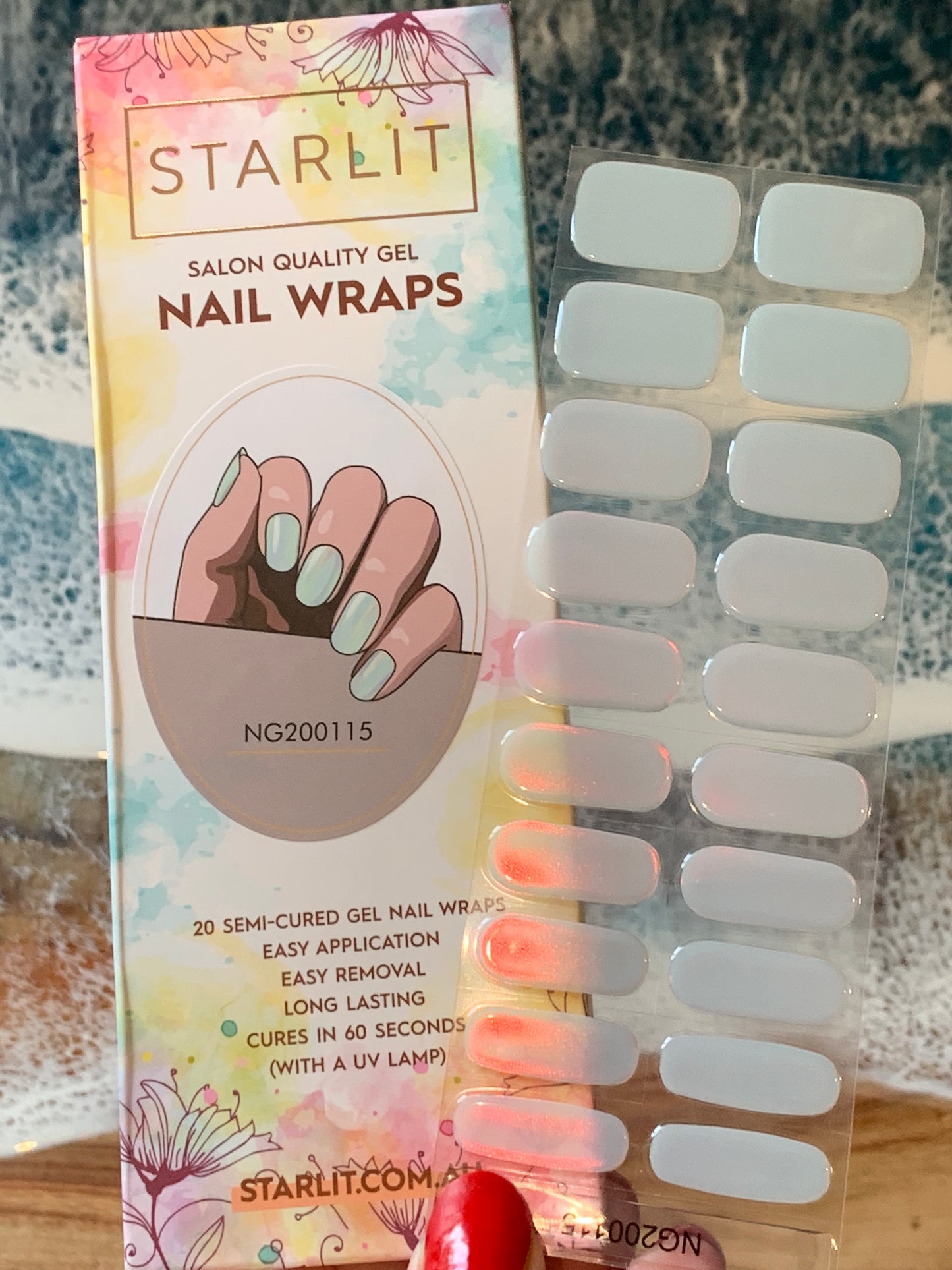 Glazed Donut Iridescent Blue to Orange/Red Semi-Cured Gel Nail Wrap