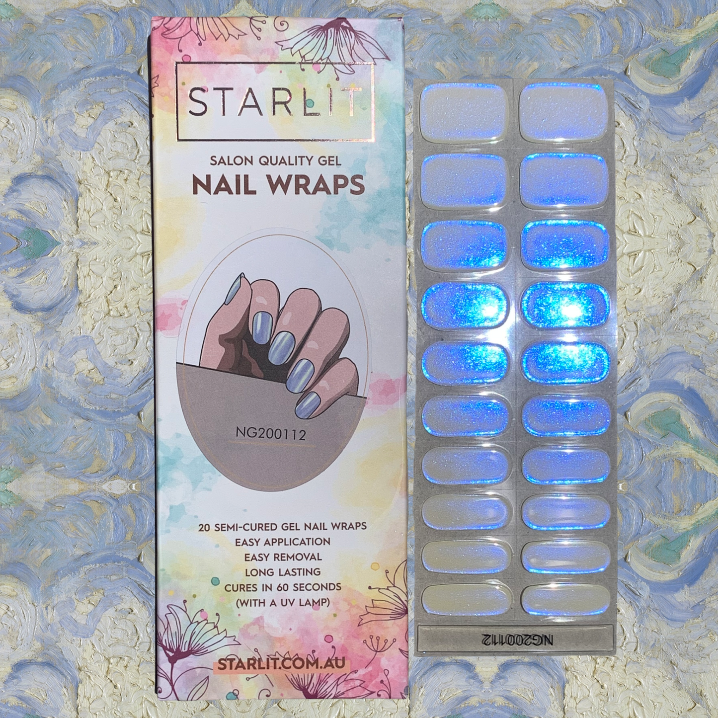 Glazed Donut Iridescent Cream to Blue Semi-Cured Gel Nail Wrap