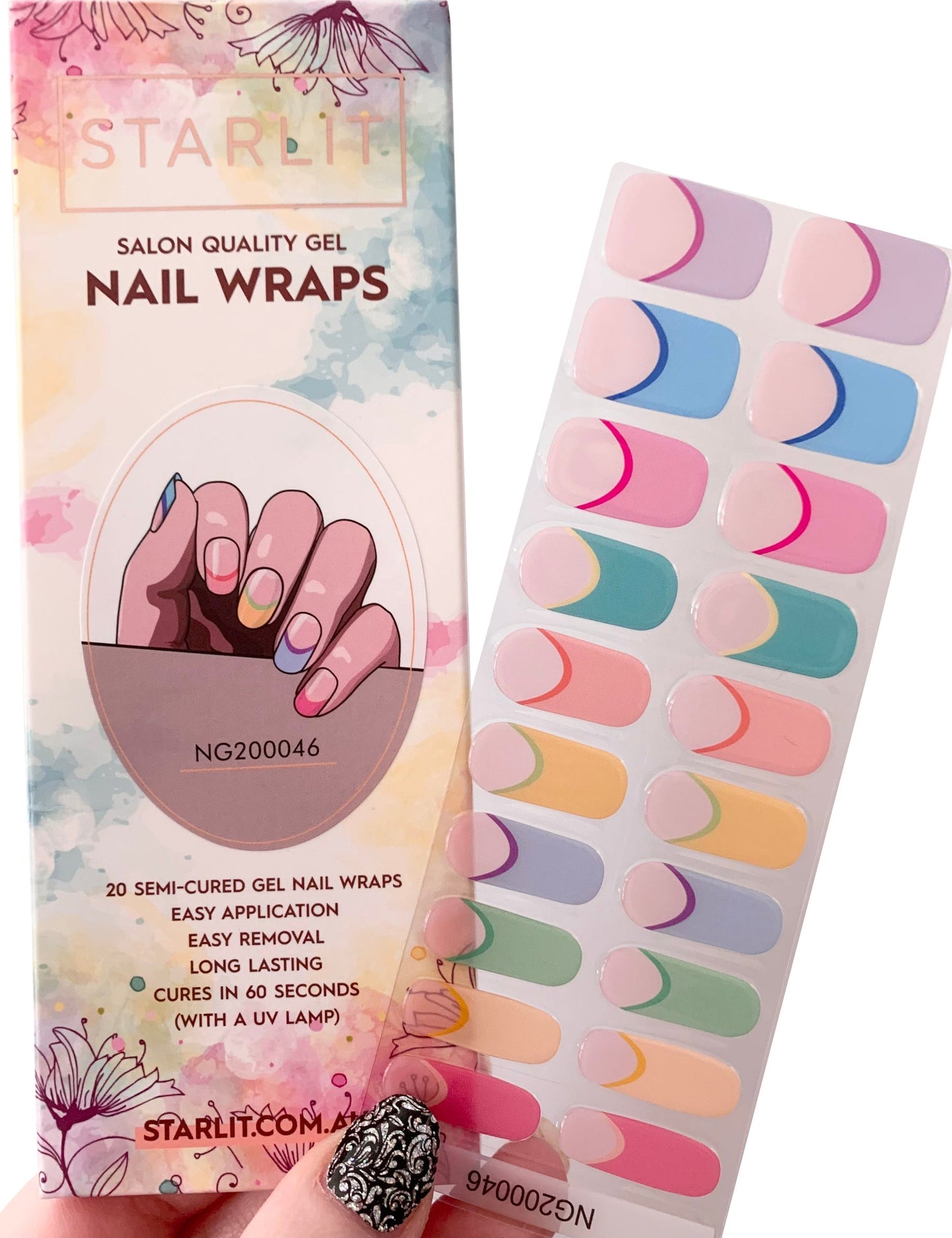 Rainbow French Tip Semi-Cured Gel Nail Wrap