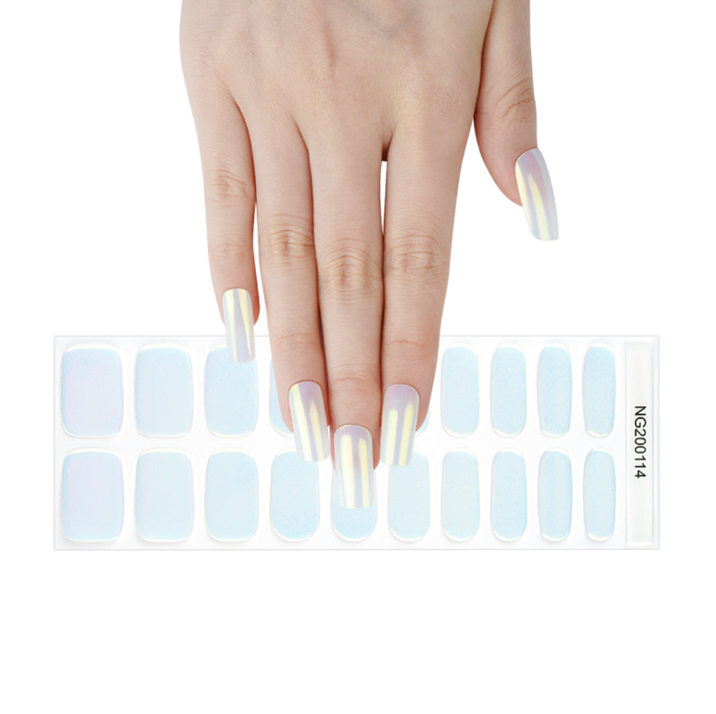 Glazed Donut Iridescent Pink to Champagne and Blue Semi-Cured Gel Nail Wrap