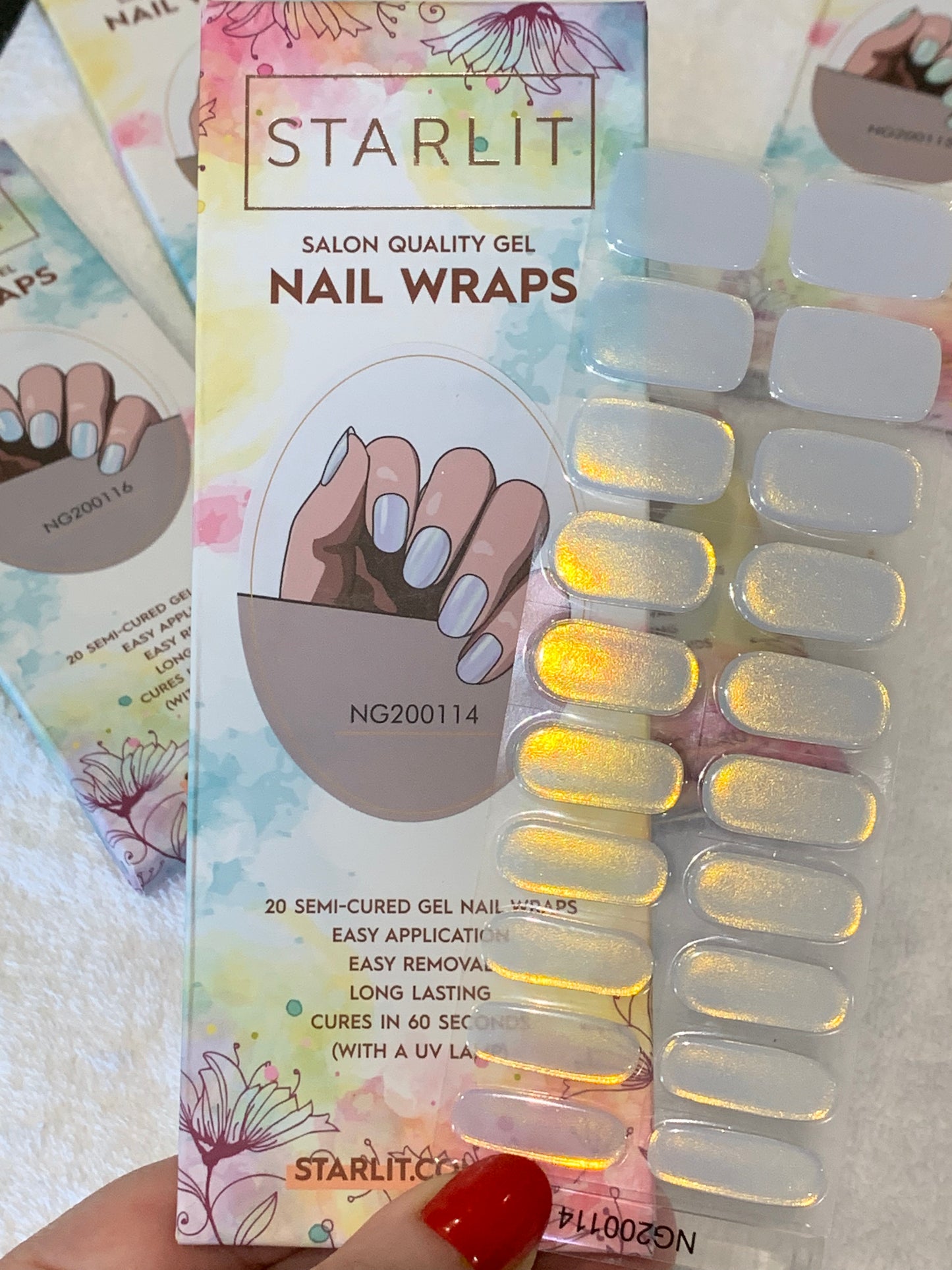 Glazed Donut Iridescent Pink to Champagne and Blue Semi-Cured Gel Nail Wrap