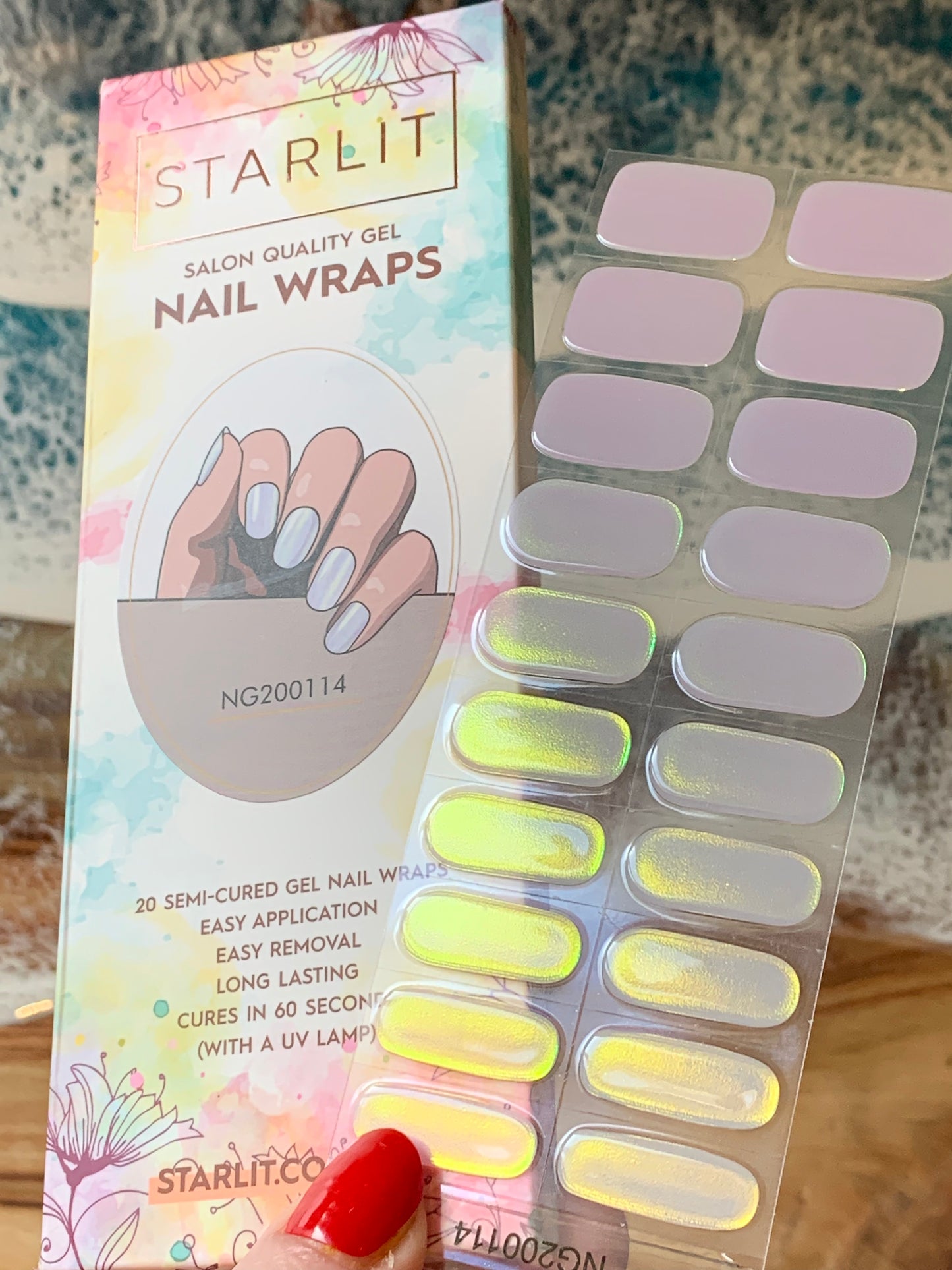 Glazed Donut Iridescent Pink to Champagne and Blue Semi-Cured Gel Nail Wrap