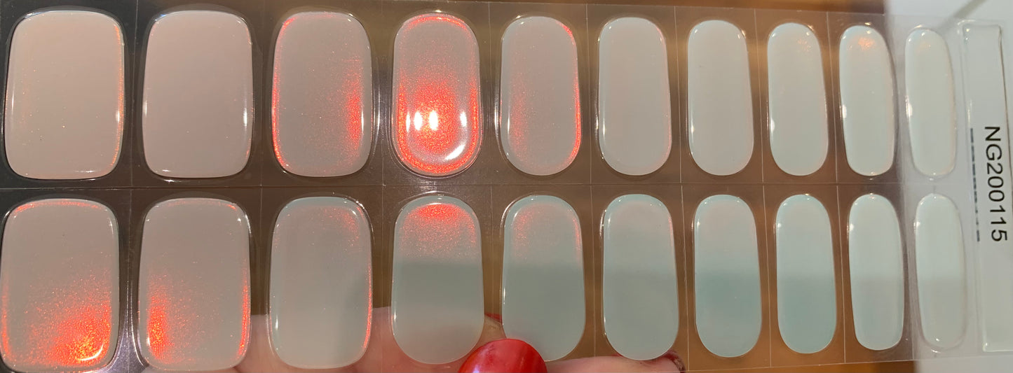 Glazed Donut Iridescent Blue to Orange/Red Semi-Cured Gel Nail Wrap