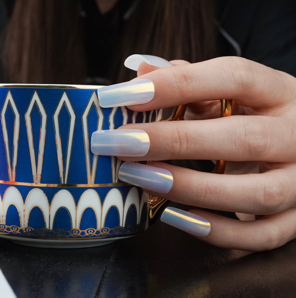 Glazed Donut Iridescent Blue to Champagne Semi-Cured Gel Nail Wrap