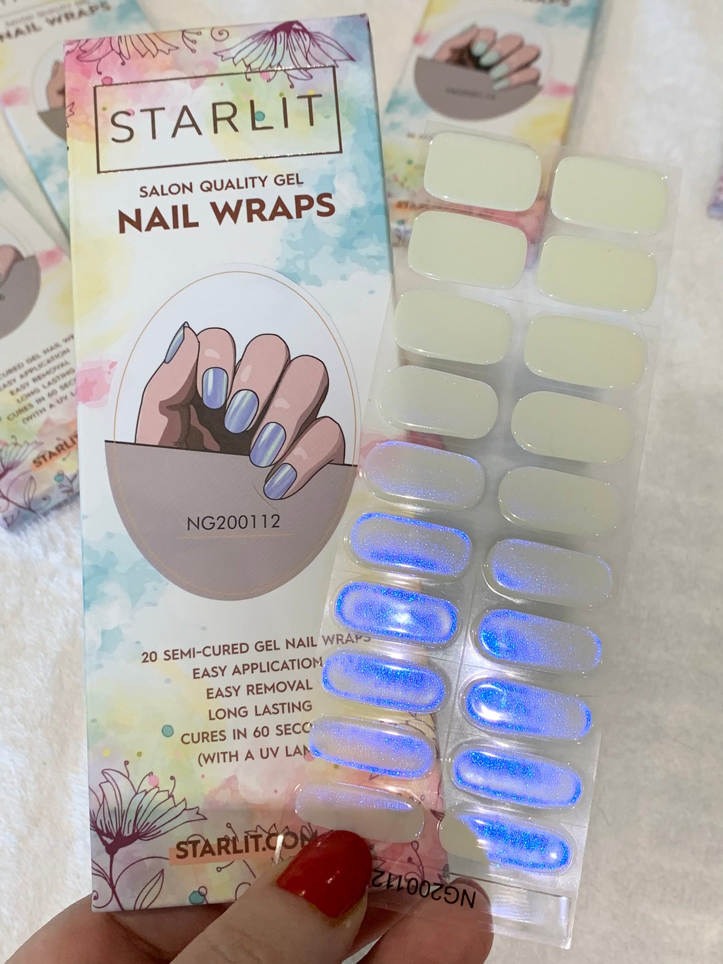 Glazed Donut Iridescent Cream to Blue Semi-Cured Gel Nail Wrap