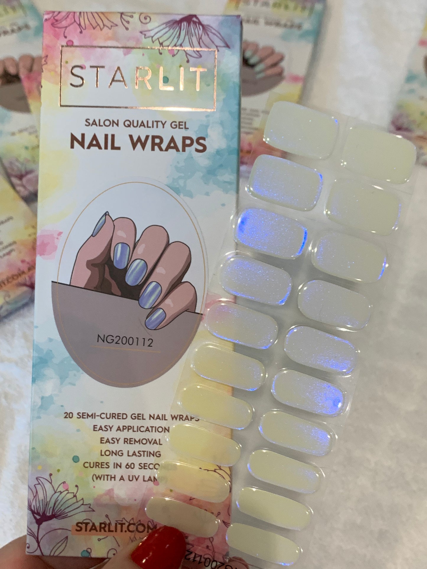 Glazed Donut Iridescent Cream to Blue Semi-Cured Gel Nail Wrap