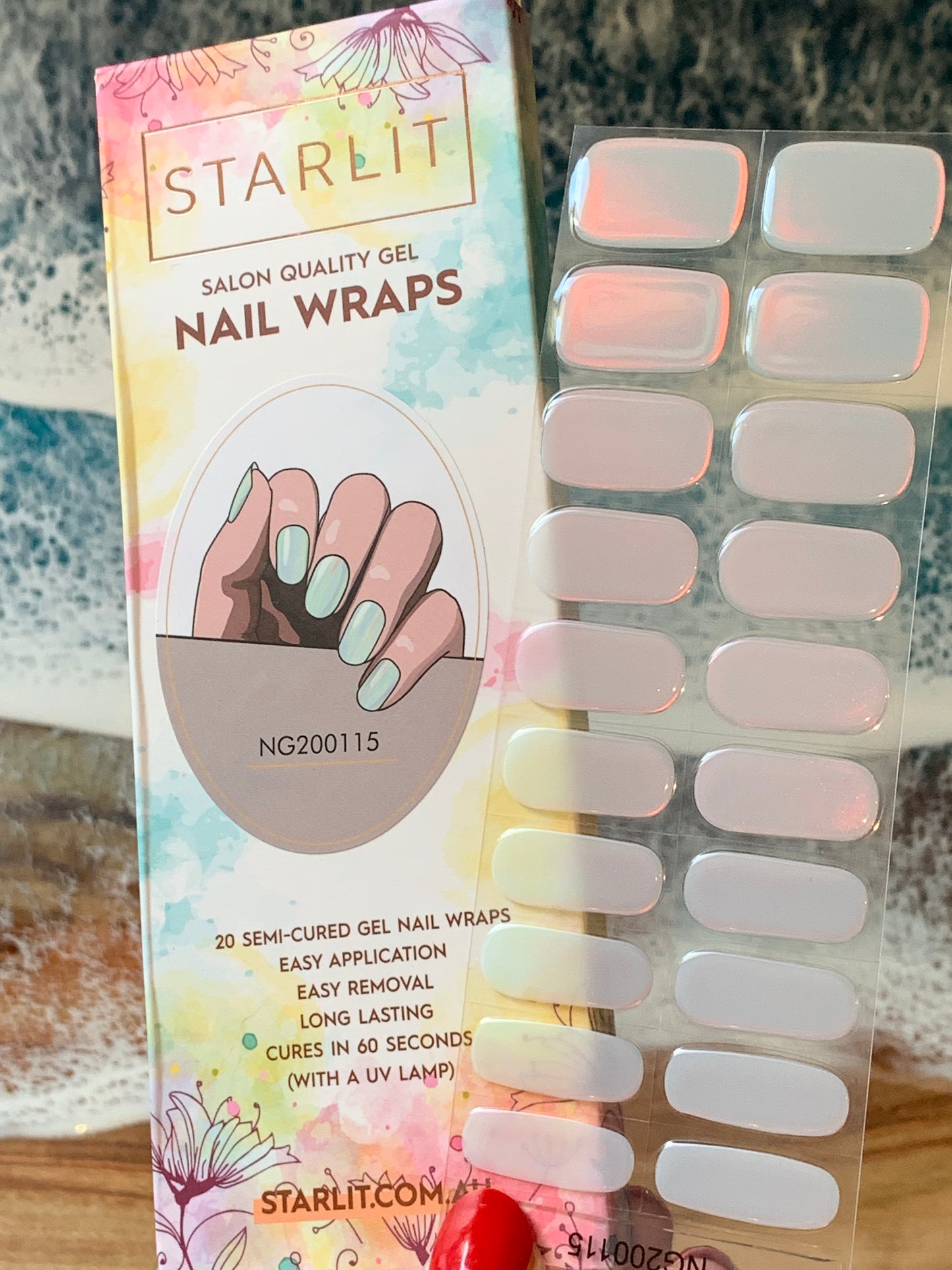Glazed Donut Iridescent Blue to Orange/Red Semi-Cured Gel Nail Wrap