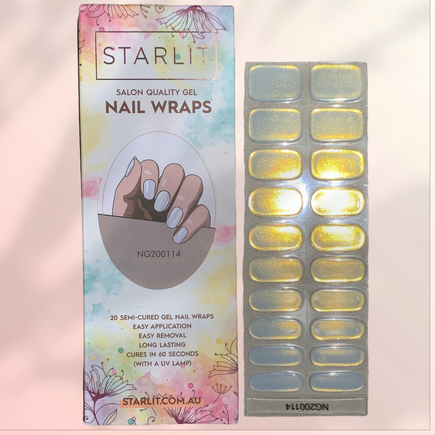 Glazed Donut Iridescent Pink to Champagne and Blue Semi-Cured Gel Nail Wrap