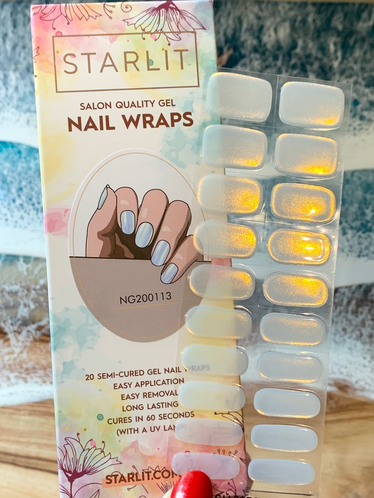 Glazed Donut Iridescent Blue to Champagne Semi-Cured Gel Nail Wrap