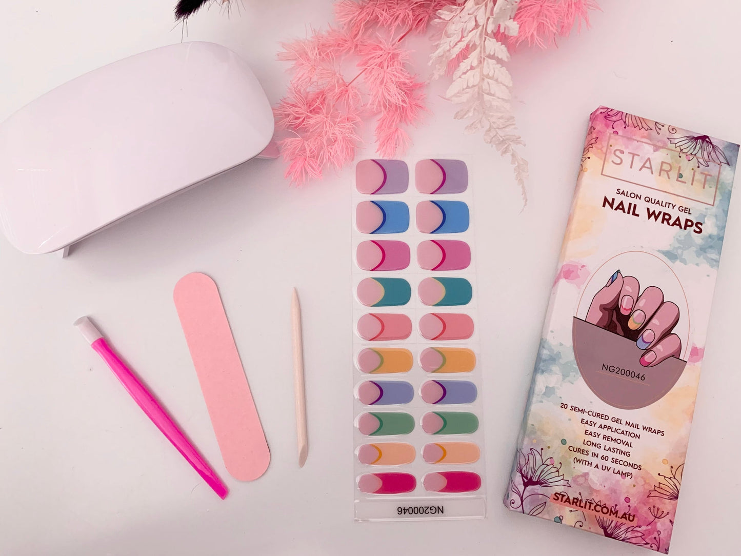 Rainbow French Tip Semi-Cured Gel Nail Wrap