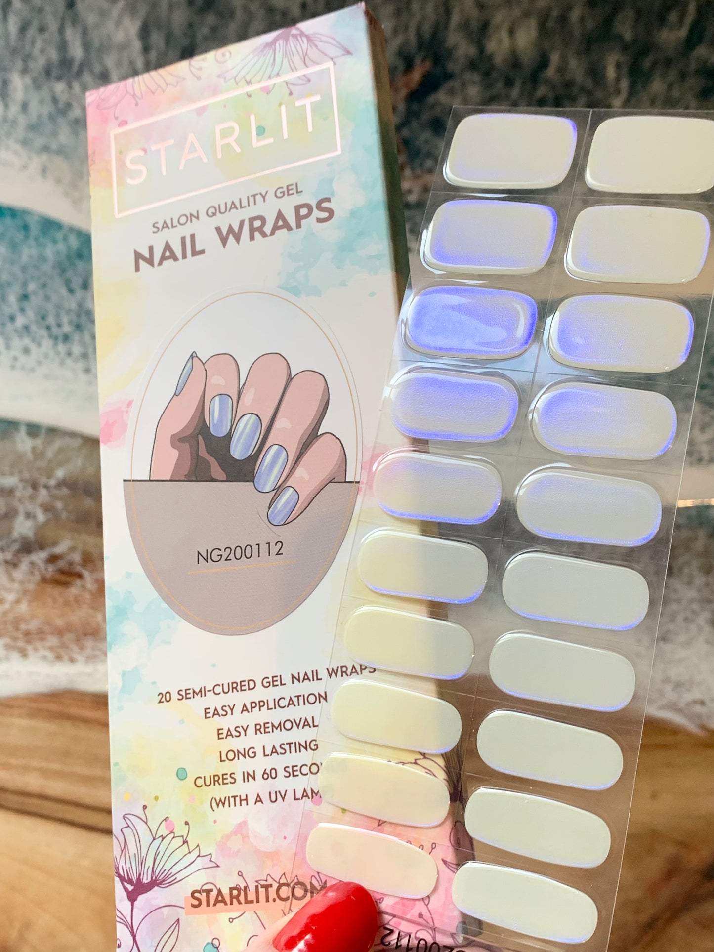 Glazed Donut Iridescent Cream to Blue Semi-Cured Gel Nail Wrap