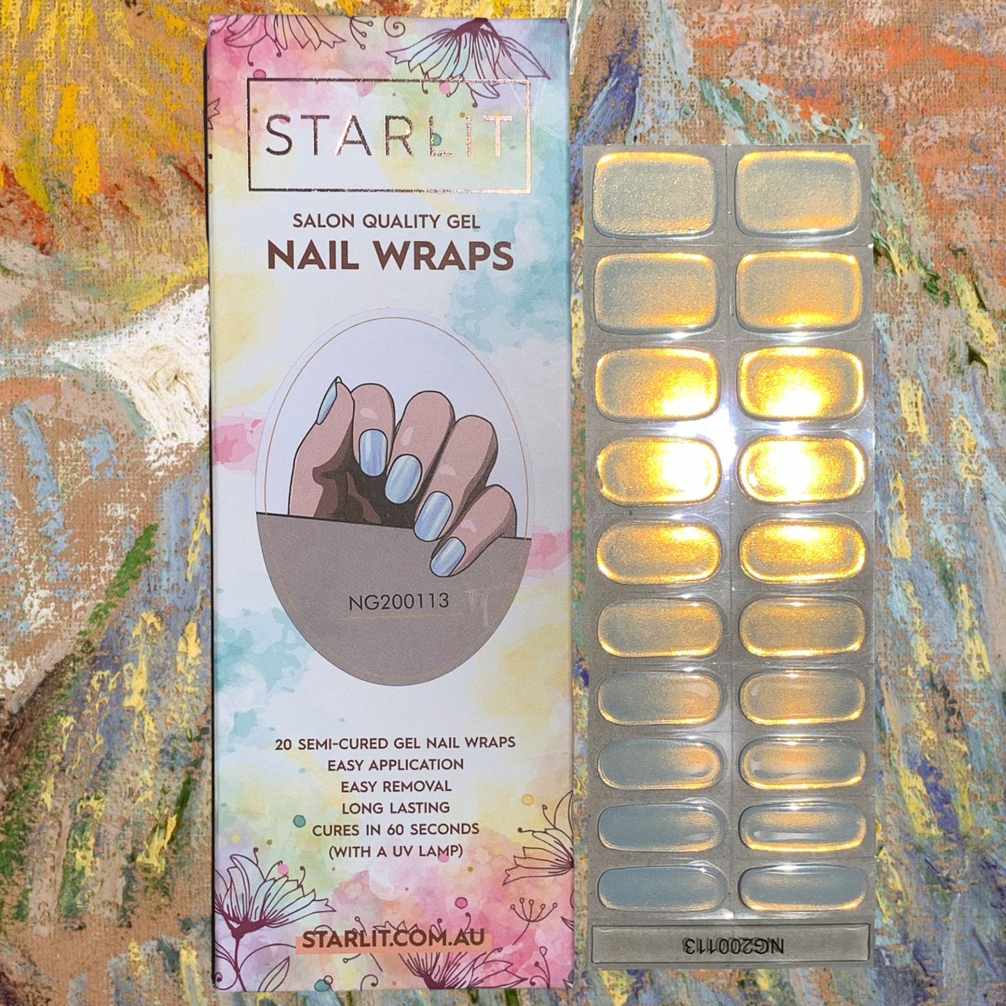 Glazed Donut Iridescent Blue to Champagne Semi-Cured Gel Nail Wrap