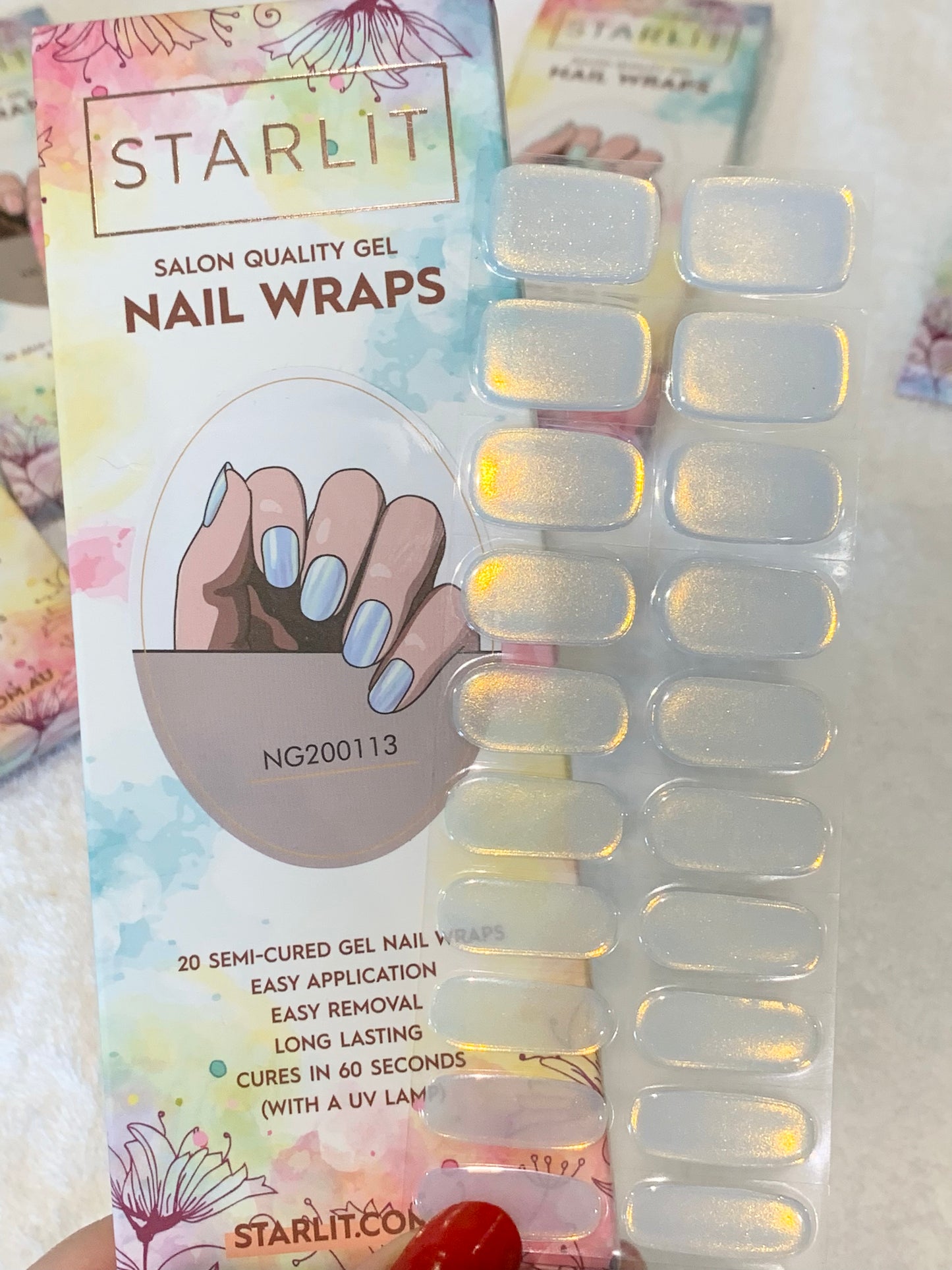 Glazed Donut Iridescent Blue to Champagne Semi-Cured Gel Nail Wrap