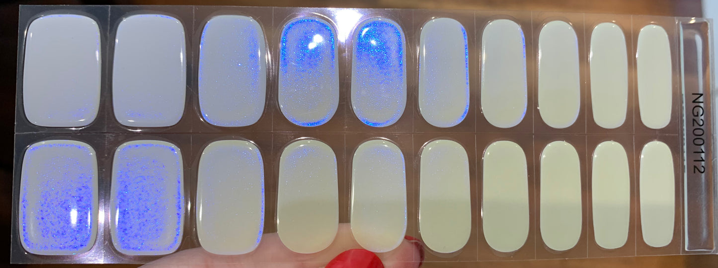 Glazed Donut Iridescent Cream to Blue Semi-Cured Gel Nail Wrap