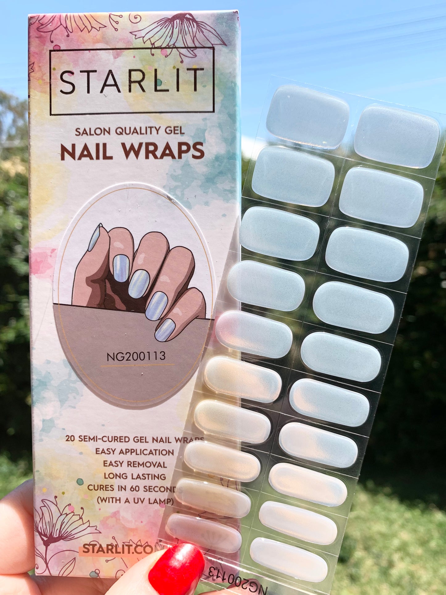 Glazed Donut Iridescent Blue to Champagne Semi-Cured Gel Nail Wrap